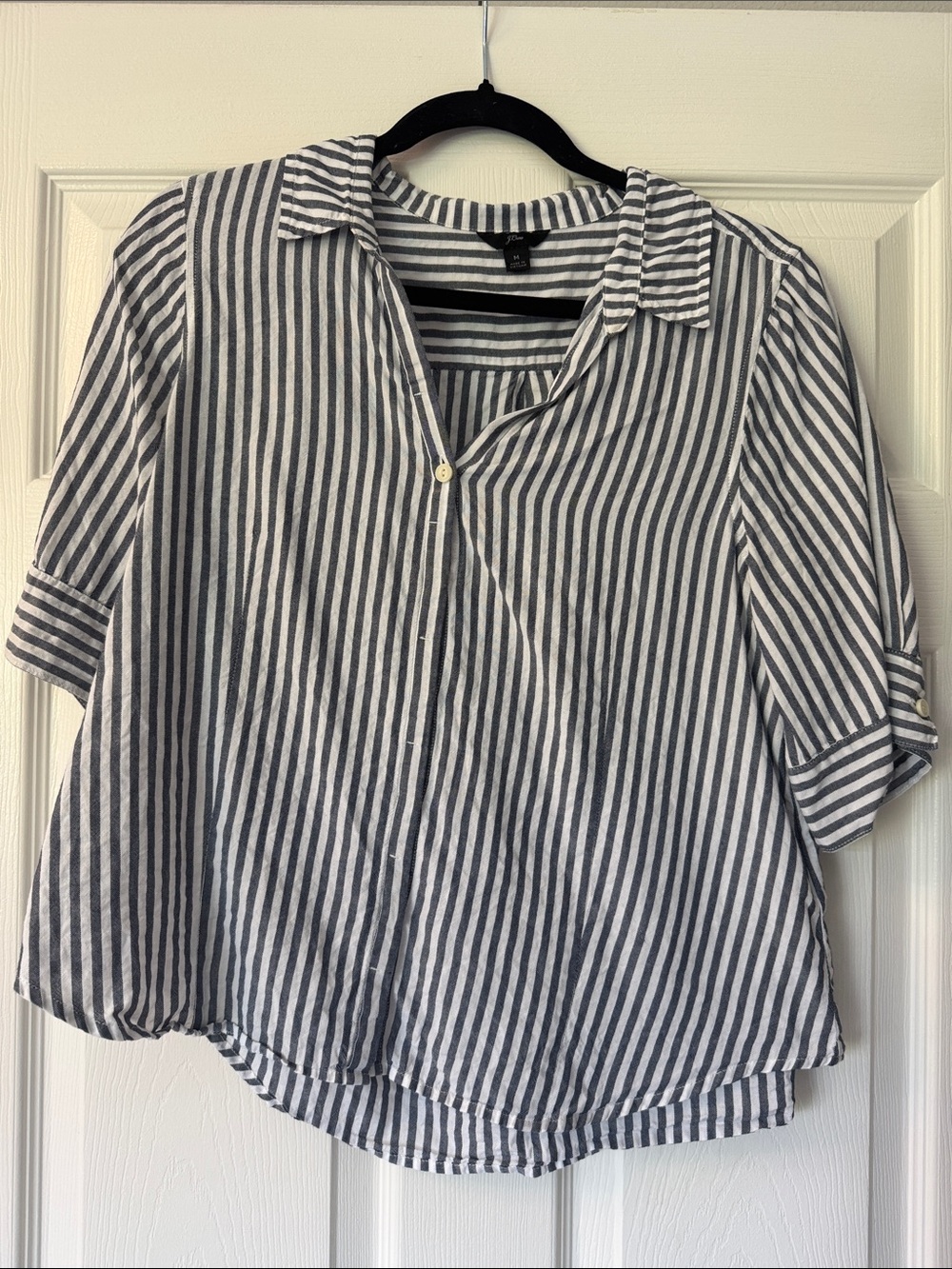 Cotton Striped Button-Front Women’s Top - Black & White